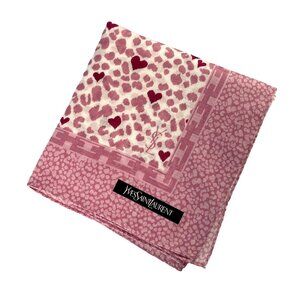 Yves Saint Laurent Pink Leopard & Heart Print Cotton Scarf – NWT